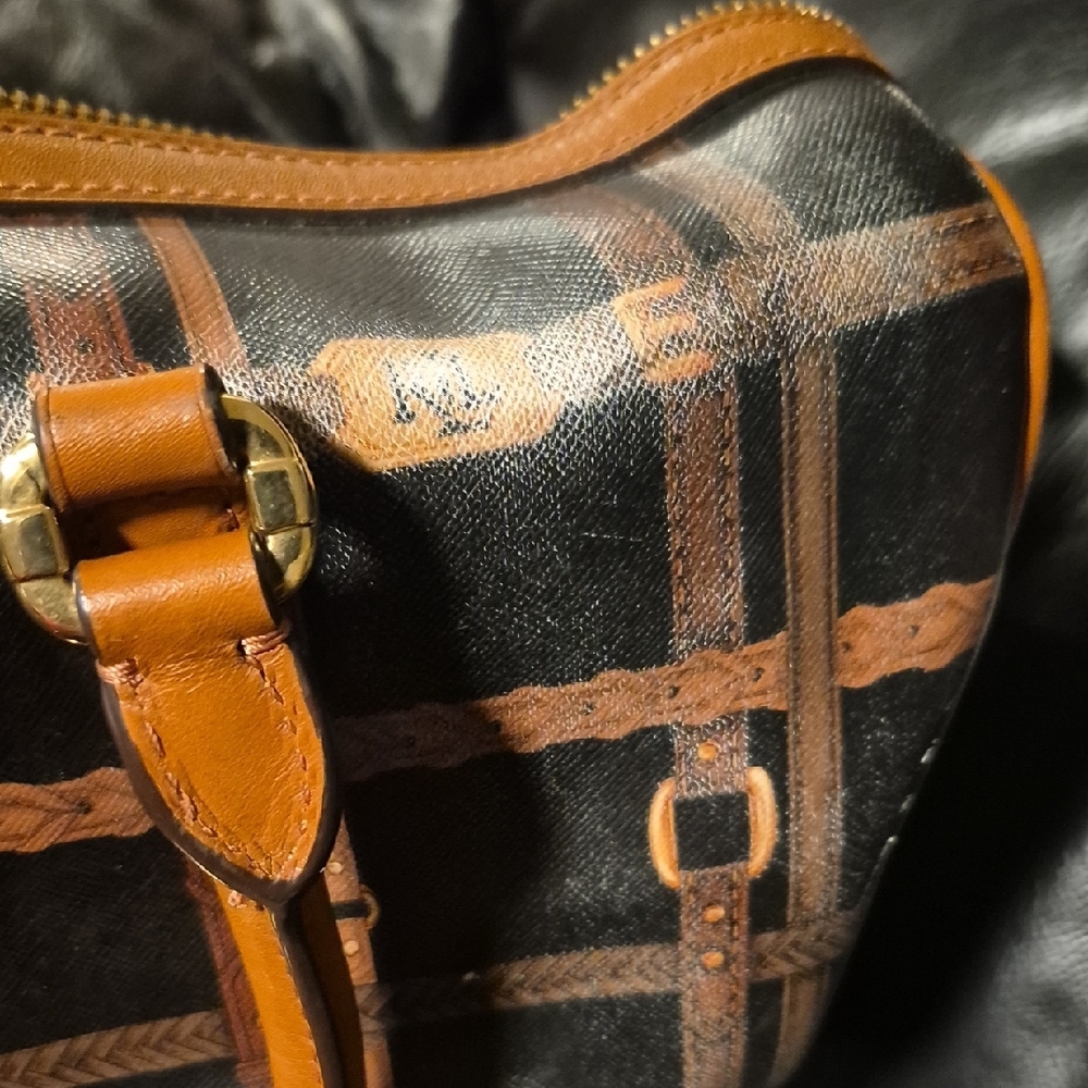 Ralph Lauren Black & Brown Patterned Leather-Trim Hobo Bag - Picture 15 of 16